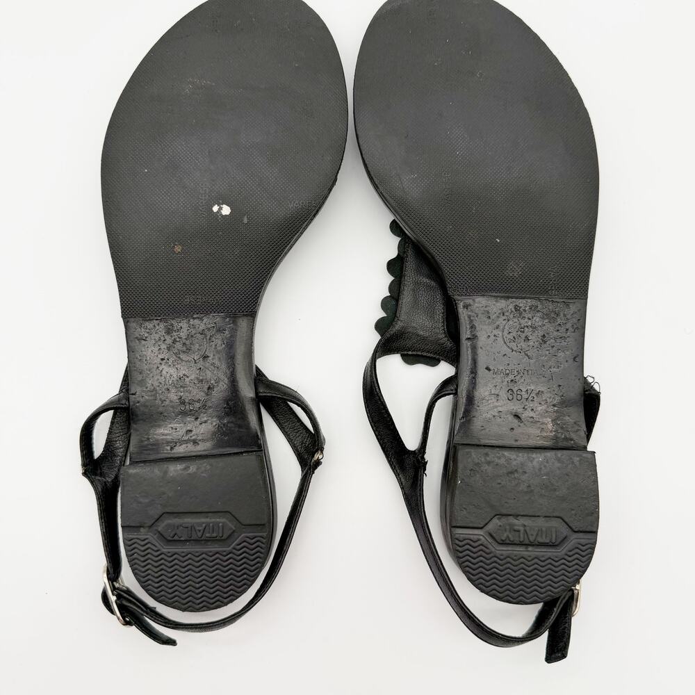 Chanel Camellia Sequin Black Leather Thong Sandal Flat Silver CC Logo Shoes 36.5 - Picture 9 of 12